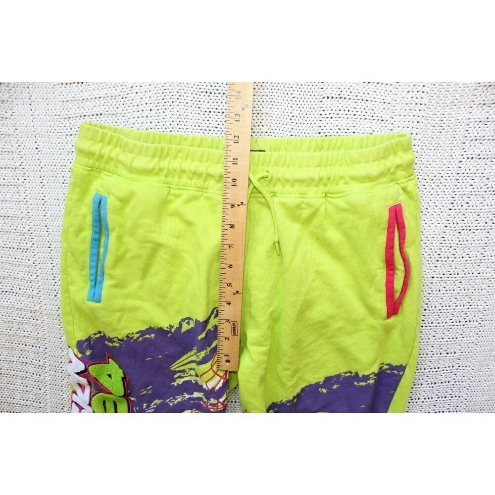 Maison Noir Moto club Men's Pants XL Fleece Joggers all over print Neon Yellow